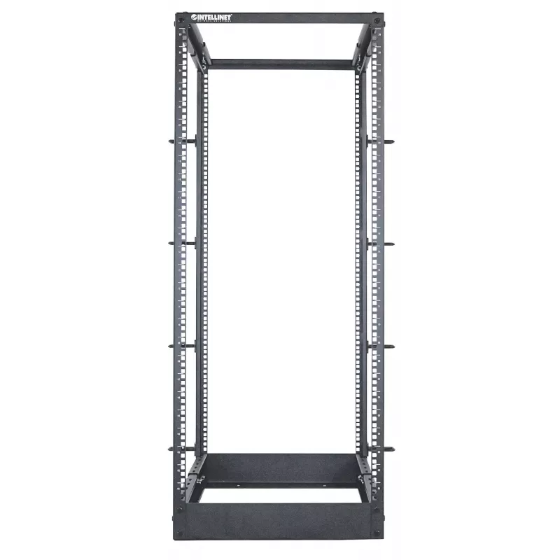 “Intellinet” 19 inch tinklo stovas – atviras rėmas (4 stulpų), 26U, juodas, plokščia pakuotė, maks. 360 kg