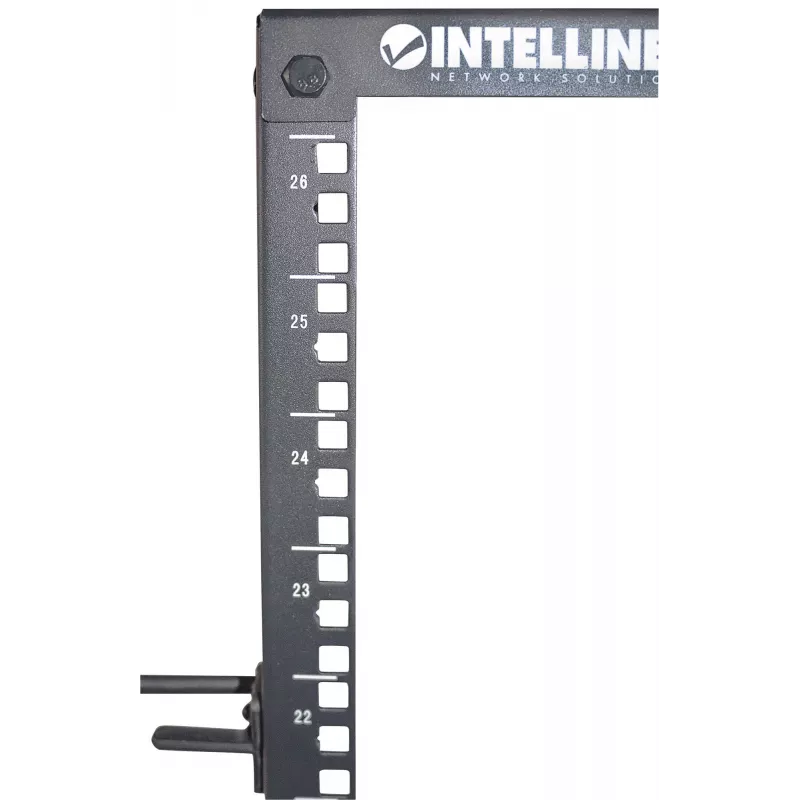 “Intellinet” 19 inch tinklo stovas – atviras rėmas (4 stulpų), 26U, juodas, plokščia pakuotė, maks. 360 kg