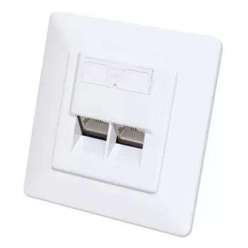 Intellinet 2-Port Cat6a 10G Shielded RJ45 Wall Plate Flush Mount with Faceplate, STP, Signal Balta RAL9003