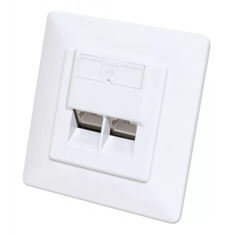 Intellinet 2-Port Cat6a 10G Shielded RJ45 Wall Plate Flush Mount with Faceplate, STP, Signal Balta RAL9003