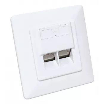 Intellinet 2-Port Cat6a 10G Shielded RJ45 Wall Plate Flush Mount with Faceplate, STP, Signal Balta RAL9003