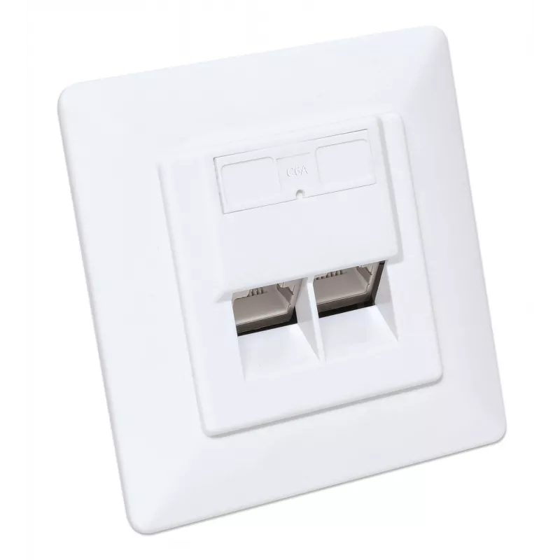 Intellinet 2-Port Cat6a 10G Shielded RJ45 Wall Plate Flush Mount with Faceplate, STP, Signal Balta RAL9003