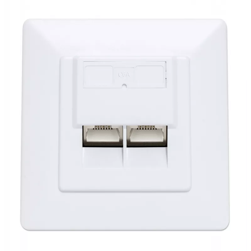 Intellinet 2-Port Cat6a 10G Shielded RJ45 Wall Plate Flush Mount with Faceplate, STP, Signal Balta RAL9003