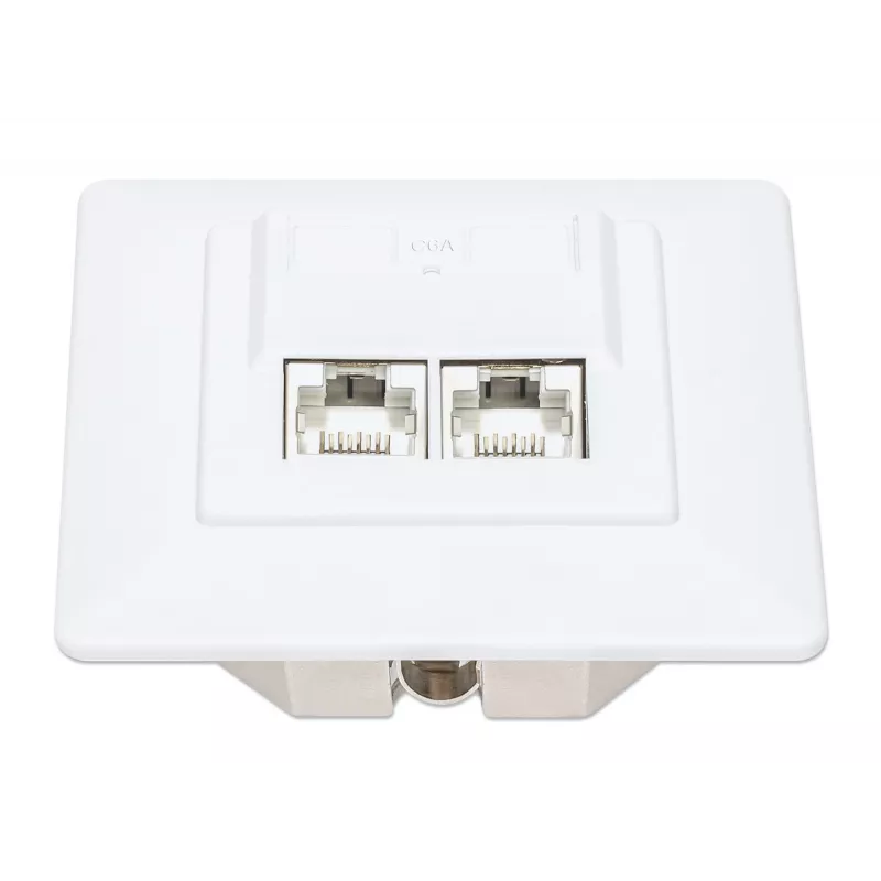 Intellinet 2-Port Cat6a 10G Shielded RJ45 Wall Plate Flush Mount with Faceplate, STP, Signal Balta RAL9003