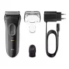 Braun Series 3 Series 3000 Skutimosi mašinėlė, Folijinė skutimosi mašinėlė, Juoda, 2 SensoFoil, LED, Maitinimas, AC/Baterija