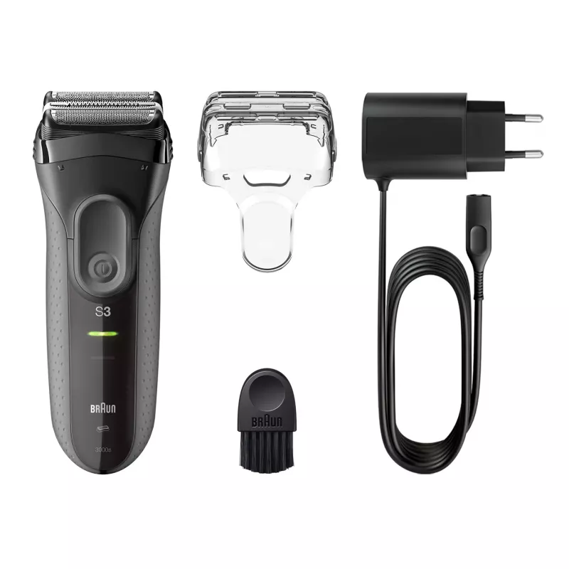 Braun Series 3 Series 3000 Skutimosi mašinėlė, Folijinė skutimosi mašinėlė, Juoda, 2 SensoFoil, LED, Maitinimas, AC/Baterija