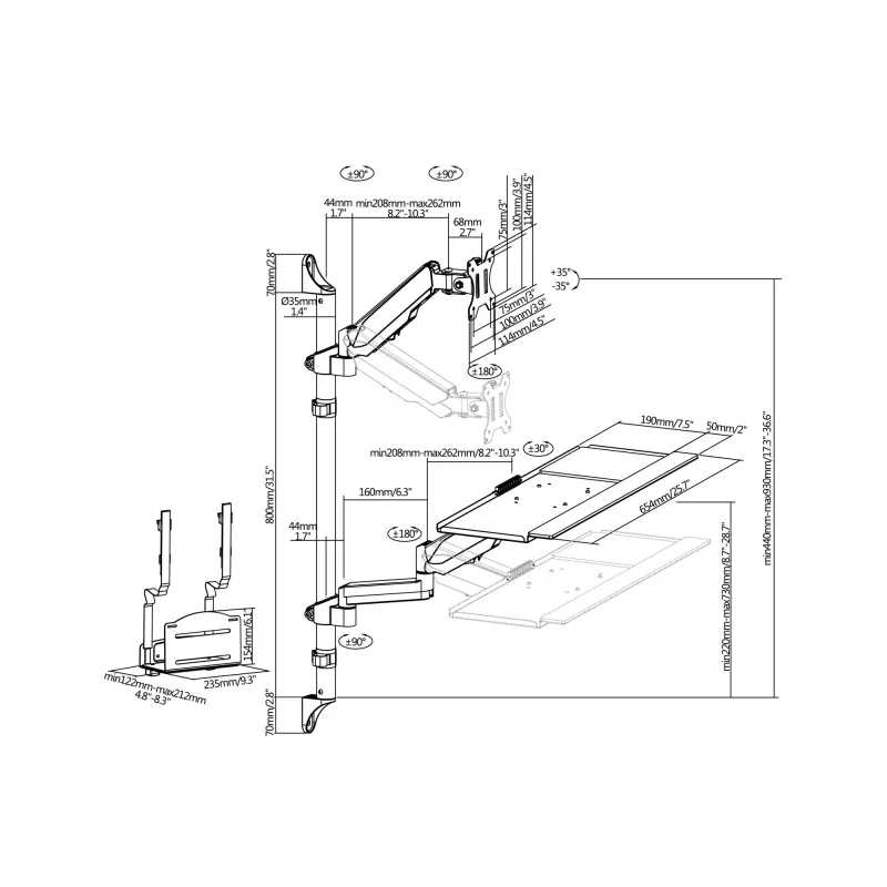 Equip 17 colių–32 colių vieno monitoriaus sieninė darbo vieta