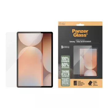 Ekrano apsauga PanzerGlass, skirta Samsung Galaxy Tab S9 / S9 FE / S10 FE — grūdintas stiklas, PET, silikonas, skaidri, itin plačiai priglundanti