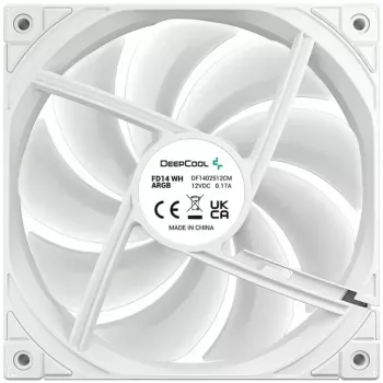 Aušinimo ventiliatorius DeepCool FD14 ARGB White 140mm 3in1 — 140 mm, ARGB, baltas, 3 vnt. rinkinys