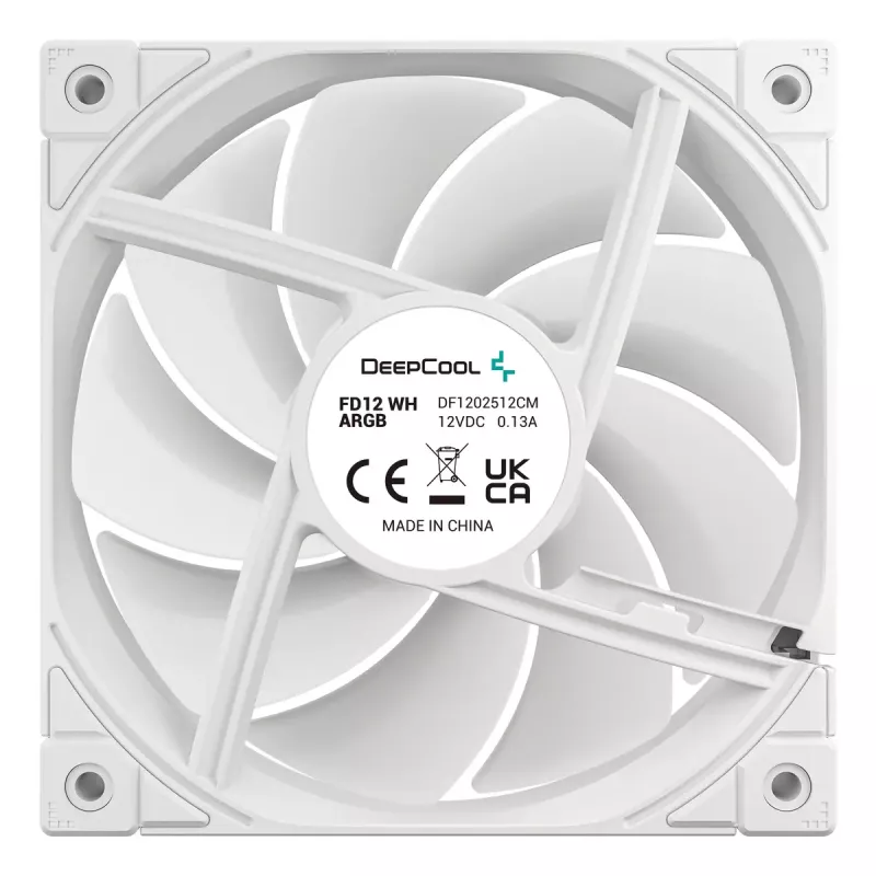 12 cm DeepCool FD12 ARGB kompiuterio korpuso ventiliatorius, baltas, 400–2050 RPM, hidraulinis guolis