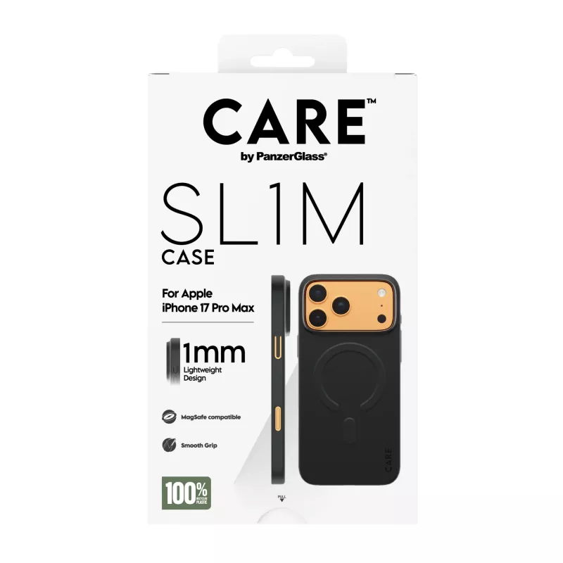 Telefono dėklas PanzerGlass CARE™ SL1M Case Juoda su MagSafe, skirtas iPhone 17 Pro Max