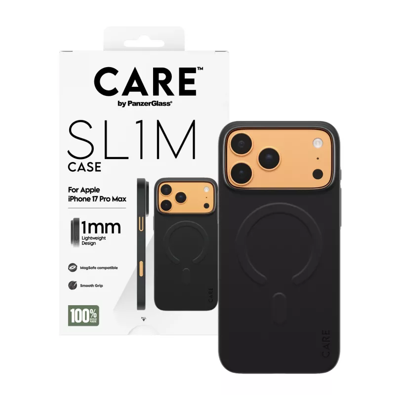 Telefono dėklas PanzerGlass CARE™ SL1M Case Juoda su MagSafe, skirtas iPhone 17 Pro Max