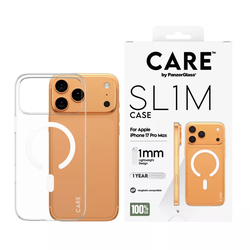 Apsauginis dėklas PanzerGlass CARE™ SL1M Case permatomas su MagSafe, skirtas iPhone 17 Pro Max