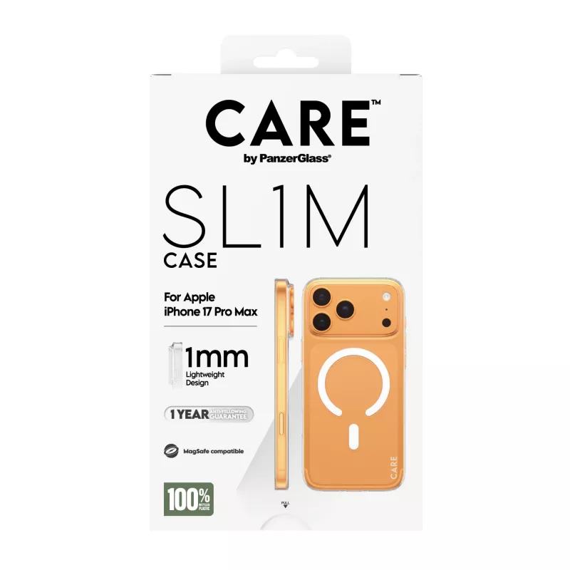 Apsauginis dėklas PanzerGlass CARE™ SL1M Case permatomas su MagSafe, skirtas iPhone 17 Pro Max