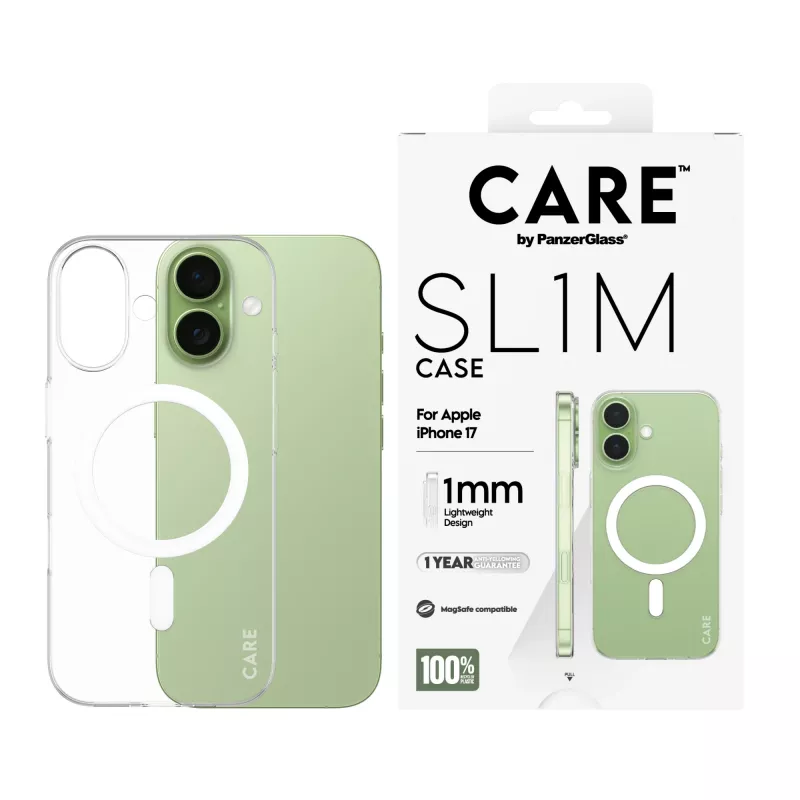 Apsauginis dėklas PanzerGlass CARE™ SL1M Case permatomas su MagSafe, skirtas iPhone 17