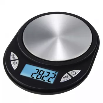 Elektroninės virtuvinės svarstyklės Xavax Jewel Juoda Oval – maks. 0,5 kg, tikslumas 0,1 g, CR2032 baterija, 130×100×15 mm
