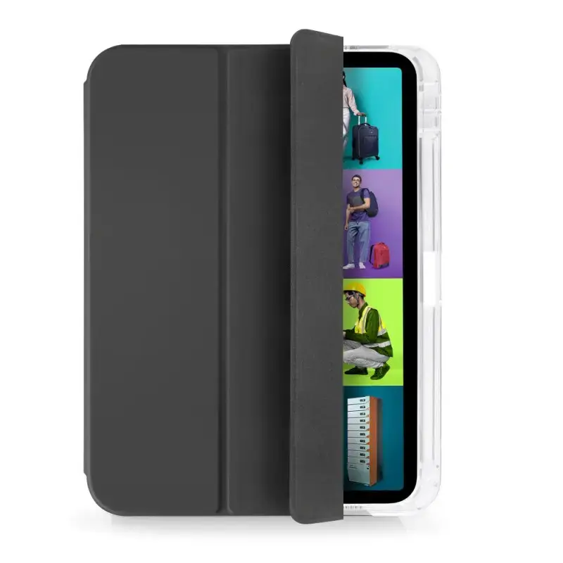 Flip dėklas Port Designs Noumea II Slimclear Eco, skirtas iPad Air 11 col. (27,9 cm) — PET, 3 stovėjimo režimai, juodas / permatomas