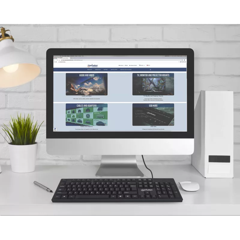 Manhattan klaviatūra USB laidinė, juoda, pilno dydžio klavišai, kabelis 1,5 m, USB-A jungtis, Plug and Play, trejų metų garantija