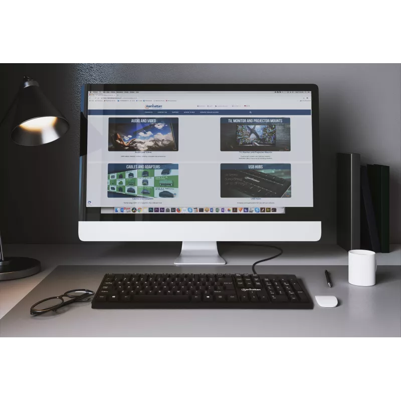 Manhattan klaviatūra USB laidinė, juoda, pilno dydžio klavišai, kabelis 1,5 m, USB-A jungtis, Plug and Play, trejų metų garantija
