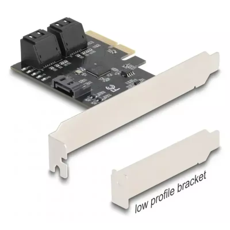 Vidinė SATA adapterio kortelė DELOCK 90890 — PCIe į 5× SATA (JMicron JMB585), žemo profilio, juoda
