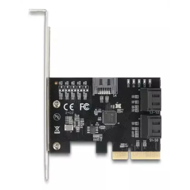 Vidinė SATA adapterio kortelė DELOCK 90890 — PCIe į 5× SATA (JMicron JMB585), žemo profilio, juoda