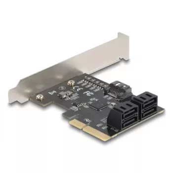 Vidinė SATA adapterio kortelė DELOCK 90890 — PCIe į 5× SATA (JMicron JMB585), žemo profilio, juoda