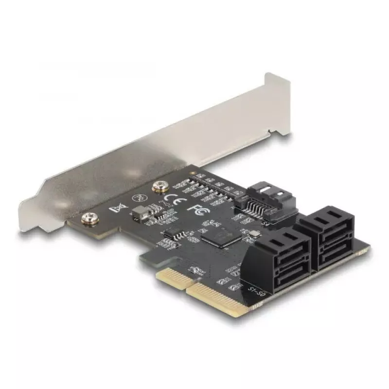 Vidinė SATA adapterio kortelė DELOCK 90890 — PCIe į 5× SATA (JMicron JMB585), žemo profilio, juoda
