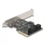 Vidinė SATA adapterio kortelė DELOCK 90890 — PCIe į 5× SATA (JMicron JMB585), žemo profilio, juoda