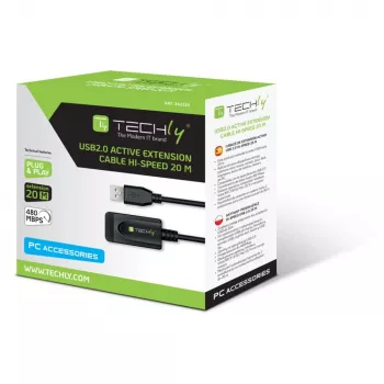 Techly IUSB-REP220TY3 USB laidas USB 2.0 20 m USB A Juoda