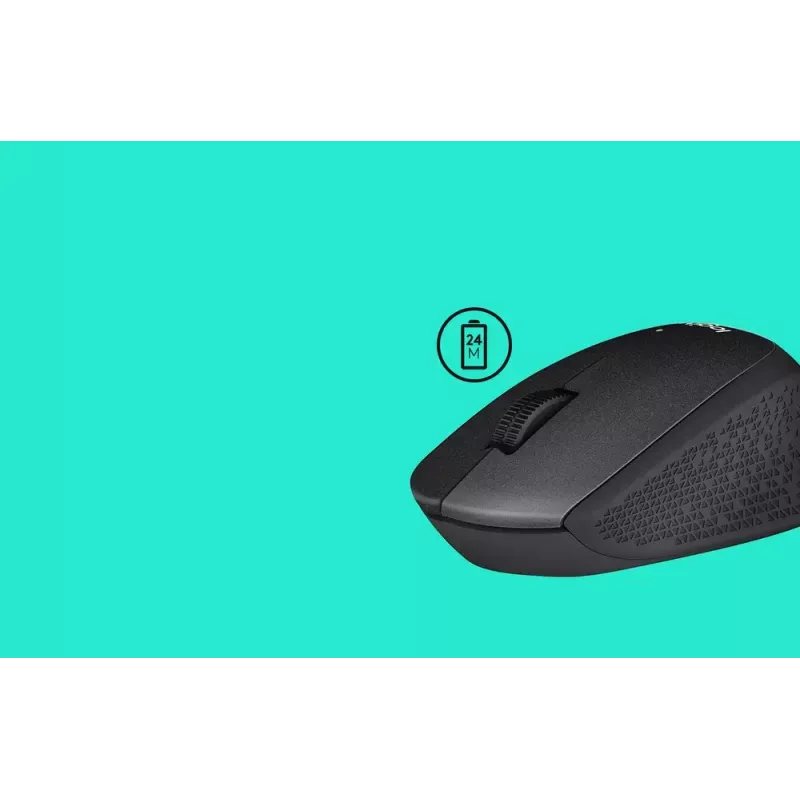 Logitech pelė M330 SILENT PLUS — RF belaidė, dešiniarankė, 1000 DPI, 3 mygtukai, slinkties ratukas, juoda, maitinamas baterijomis