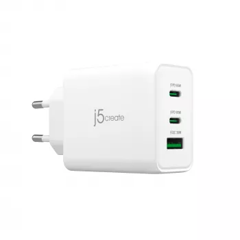 j5create JUP3365E-EN 65W GaN USB-C® 3 prievadų įkroviklis, vidaus, kintamoji srovė, baltas