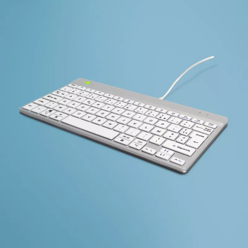 R-Go Tools ergonominė klaviatūra R-Go Compact Break, kompaktiška klaviatūra su pertraukų programine įranga, AZERTY (FR), laidinė, balta