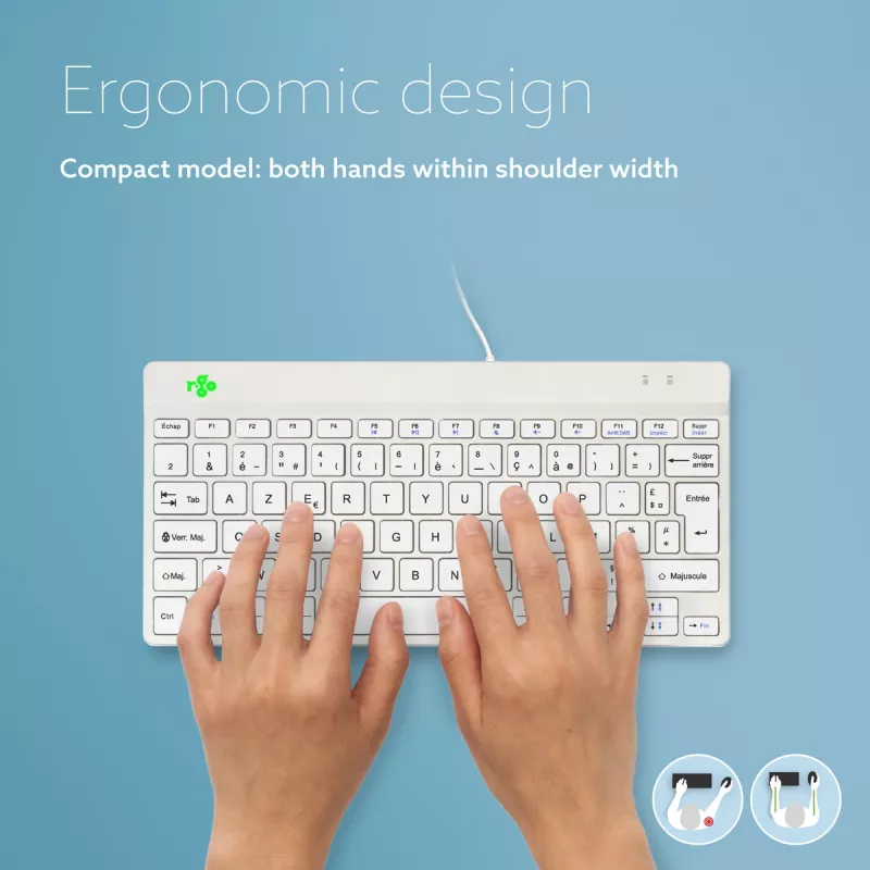 R-Go Tools ergonominė klaviatūra R-Go Compact Break, kompaktiška klaviatūra su pertraukų programine įranga, AZERTY (FR), laidinė, balta