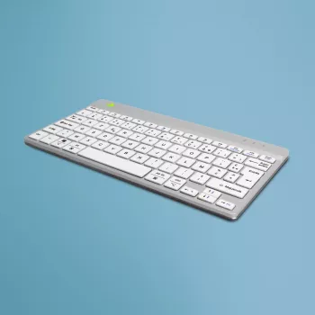 R-Go Tools Ergonominė klaviatūra R-Go Compact Break, kompaktiška klaviatūra su pertraukų programine įranga, AZERTY (FR), Bluetooth, balta