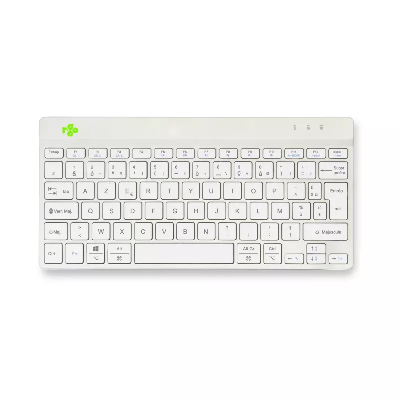 R-Go Tools Ergonominė klaviatūra R-Go Compact Break, kompaktiška klaviatūra su pertraukų programine įranga, AZERTY (FR), Bluetooth, balta