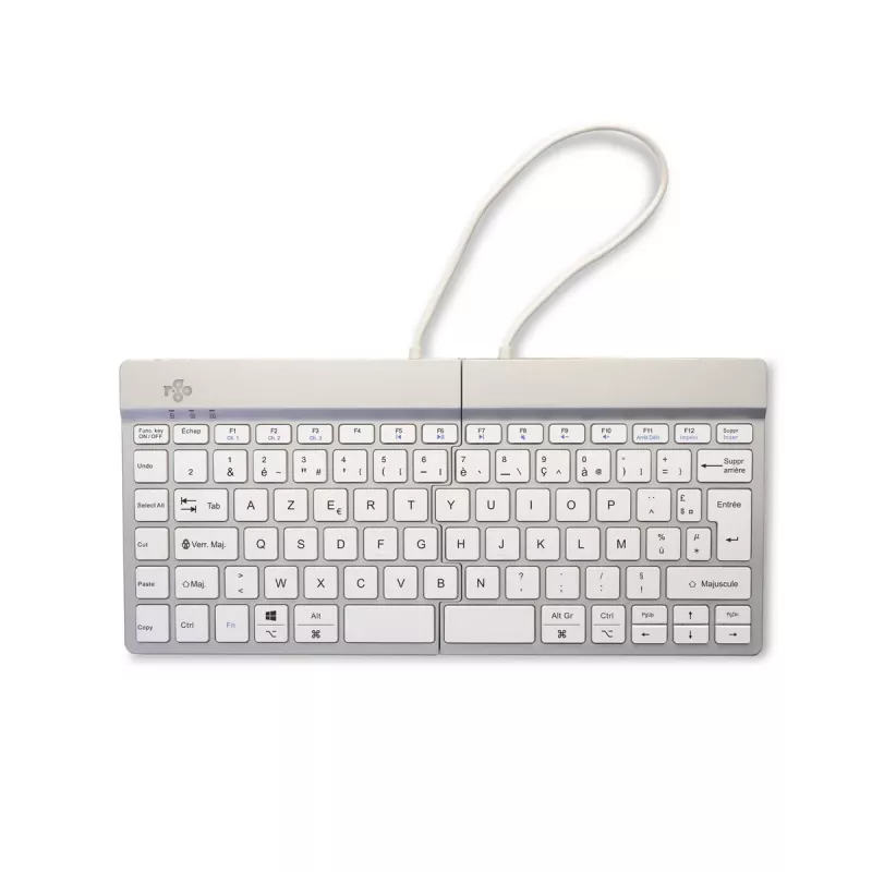 Ergonominė klaviatūra „R-Go Split Break“ su pertraukų programine įranga, ergonomiška padalinta klaviatūra, AZERTY (prancūzų), „Bluetooth“, balta