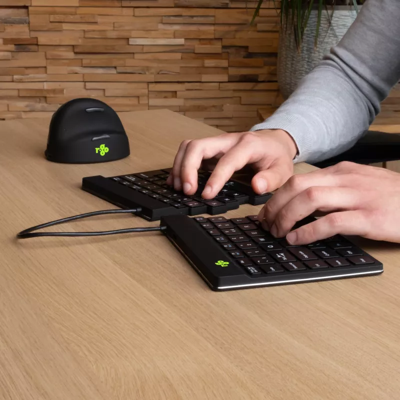 R-Go Tools Ergonominė klaviatūra R-Go Split Break su pertraukų programine įranga, ergonominė atskirta klaviatūra, AZERTY (FR), Bluetooth, juoda