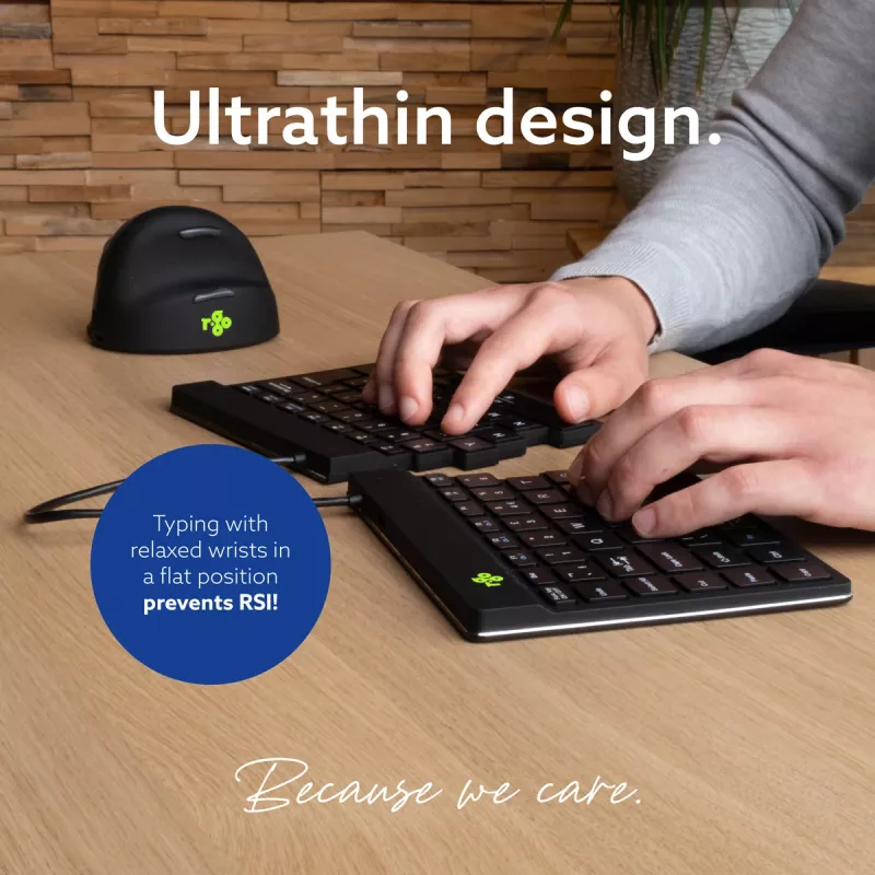 R-Go Tools Ergonominė klaviatūra R-Go Split Break su pertraukų programine įranga, ergonominė atskirta klaviatūra, AZERTY (FR), Bluetooth, juoda