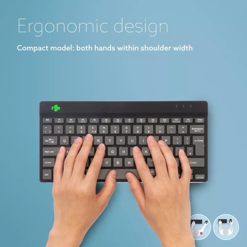 R-Go Tools ergonominė klaviatūra R-Go Compact Break, kompaktiška klaviatūra su pertraukų programine įranga, AZERTY (BE), Bluetooth, juoda