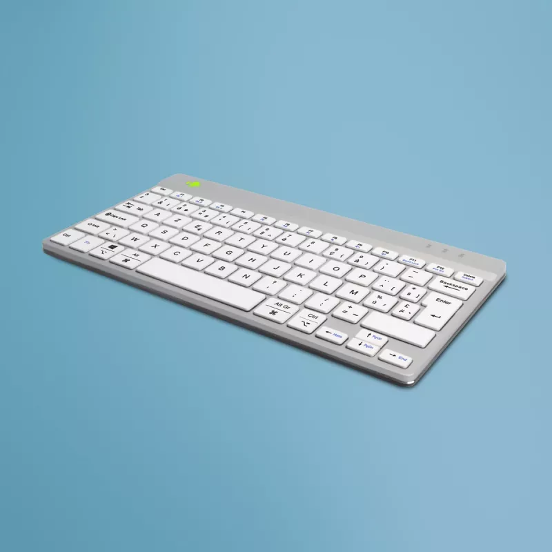 R-Go Tools ergonominė klaviatūra R-Go Compact Break, kompaktiška klaviatūra su pertraukų programine įranga, AZERTY (BE), Bluetooth, balta