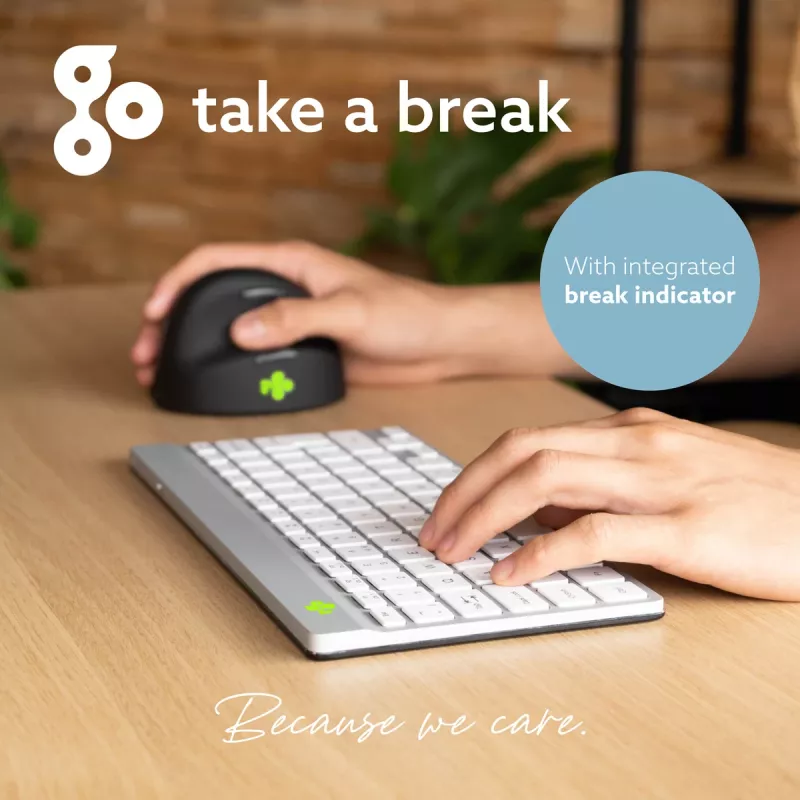 R-Go Tools ergonominė klaviatūra R-Go Compact Break, kompaktiška klaviatūra su pertraukų programine įranga, AZERTY (BE), Bluetooth, balta