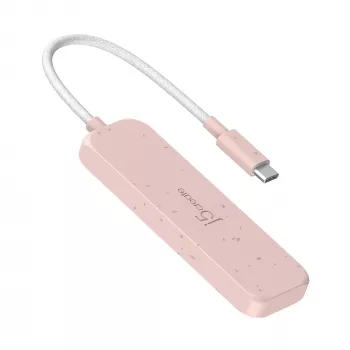 USB-C į 4 prievadų USB-A Gen 2 koncentratorius j5create — 10 Gbps, USB 3.2, rožinis, ABS perdirbtas plastikas, 100×27×19 mm