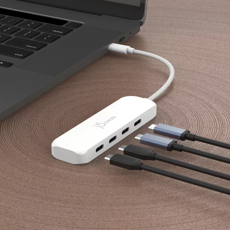 j5create ekologiškas USB-C į 4 prievadų Type-C Gen 2 šakotuvas