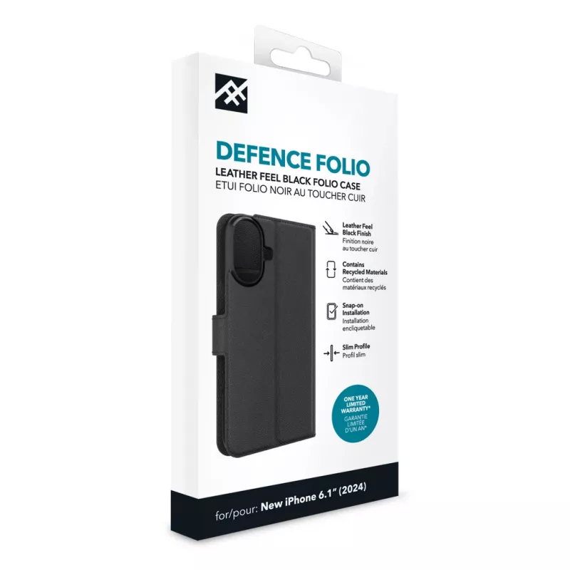 IFROGZ IF Defence dėklas su atvartu Apple iPhone 16 juodas INTL, Atvartas, Apple, iPhone 16, 15,5 cm (6,1 col.), Juodas