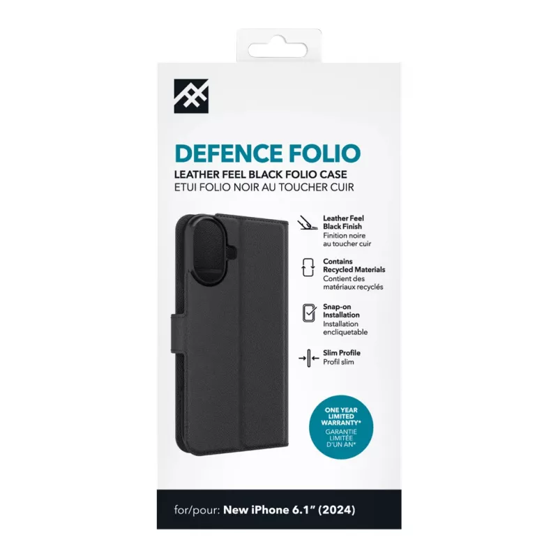 IFROGZ IF Defence dėklas su atvartu Apple iPhone 16 juodas INTL, Atvartas, Apple, iPhone 16, 15,5 cm (6,1 col.), Juodas