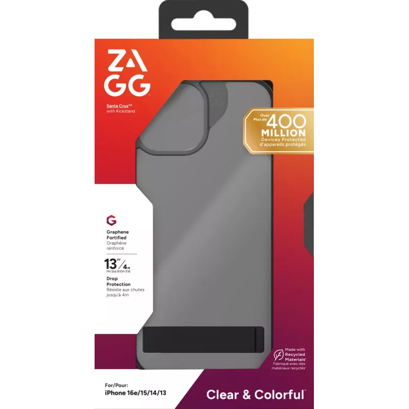 ZAGG Santa Cruz Kickstand dėklas iPhone 17e/16e/15/14/13 Juoda