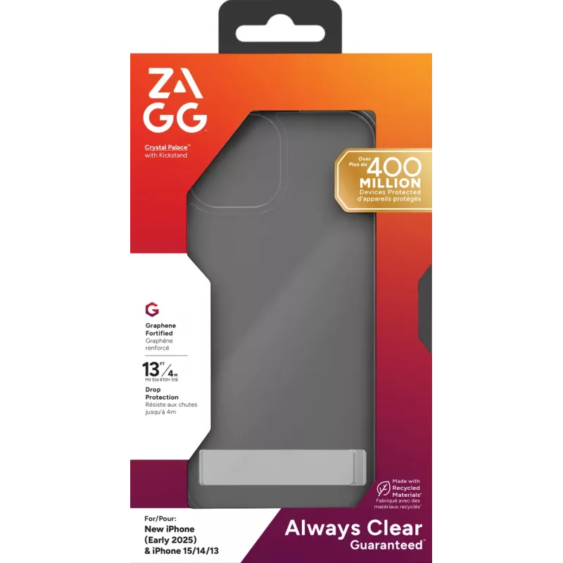 ZAGG Crystal Palace Kickstand dėklas iPhone 16/15/14/13 skaidrus, Dangtelis, Apple, iPhone 17e/16e/15/14/13, 15,5 cm (6,1 inch), Skaidrus