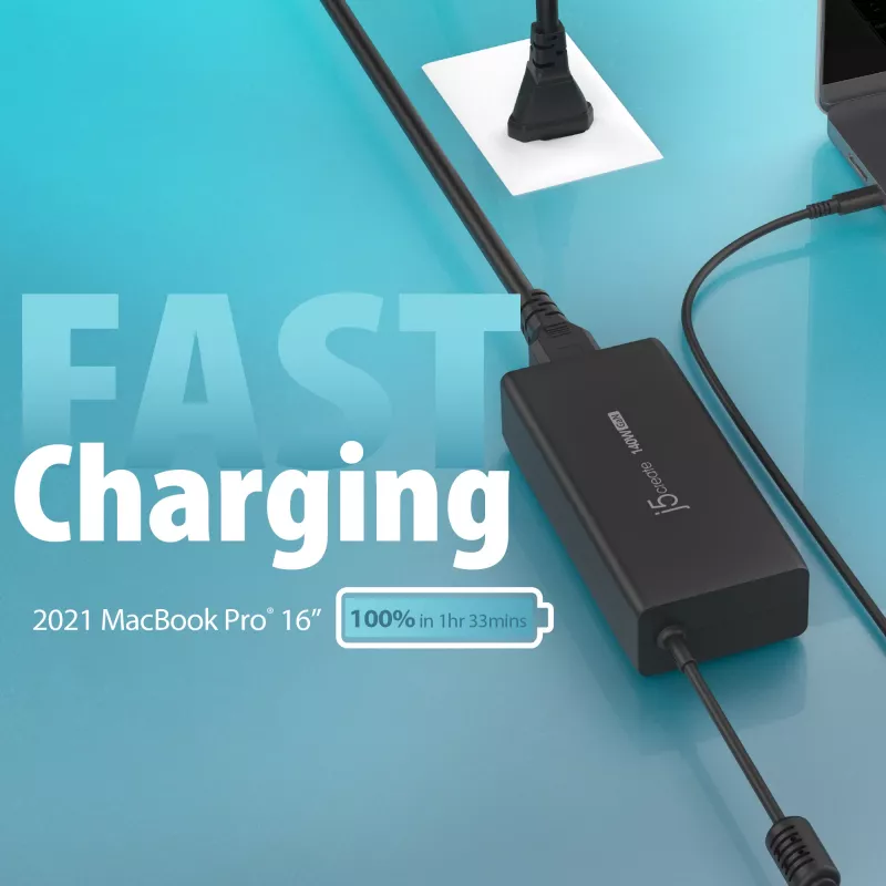 USB-C GaN įkroviklis j5create JUP17140 140 W PD3.1, vidinis, juodas, 59×127×30,5 mm