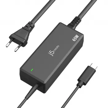 USB-C PD maitinimo adapteris j5create JUP1265 — 65W, vidaus, juodas, plastikinis, 118×32×50 mm (ES)