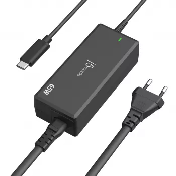 USB-C PD maitinimo adapteris j5create JUP1265 — 65W, vidaus, juodas, plastikinis, 118×32×50 mm (ES)